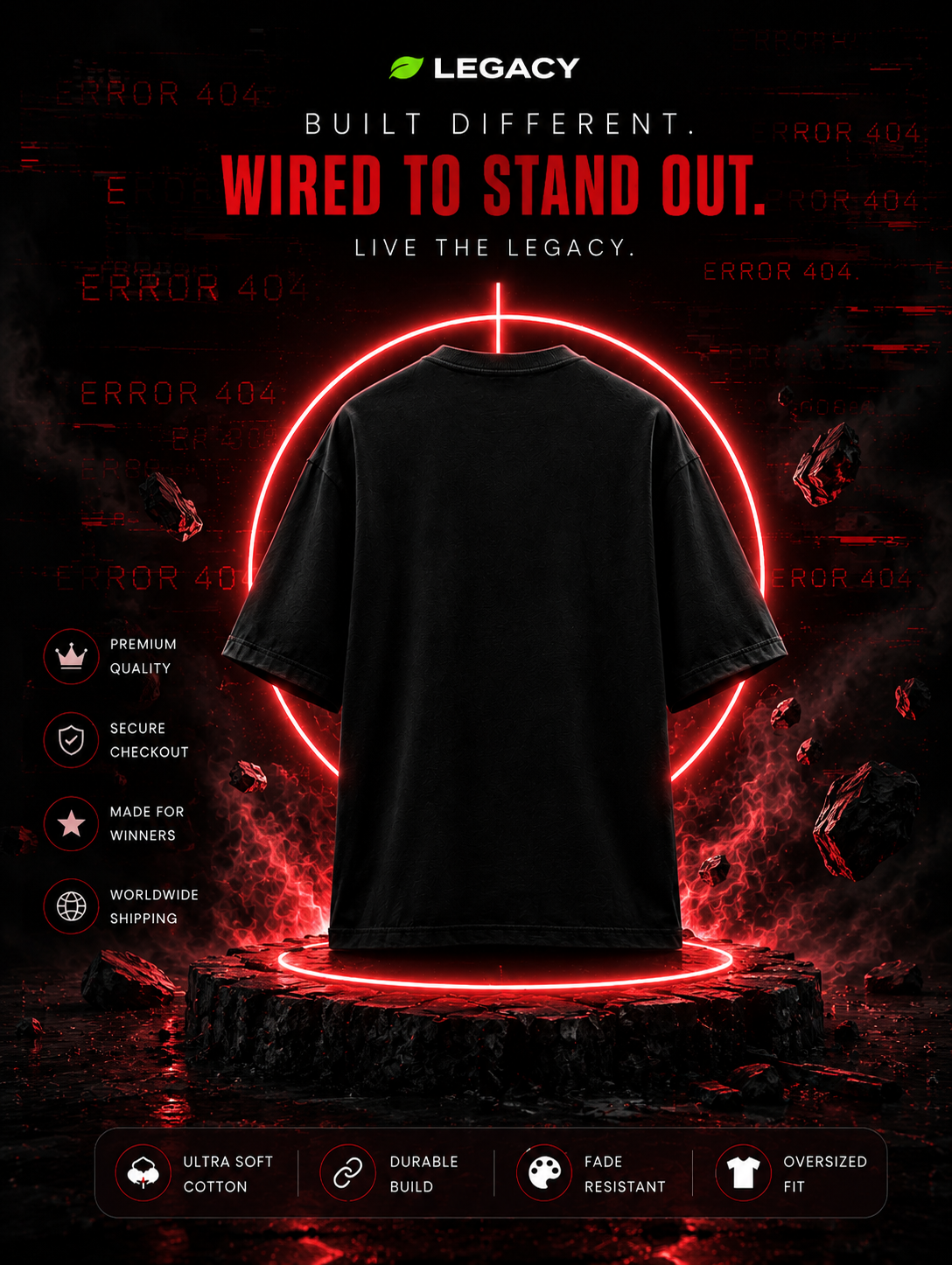 ERROR 404 Graphic Tee – “Motivation Not Found” Dark Streetwear